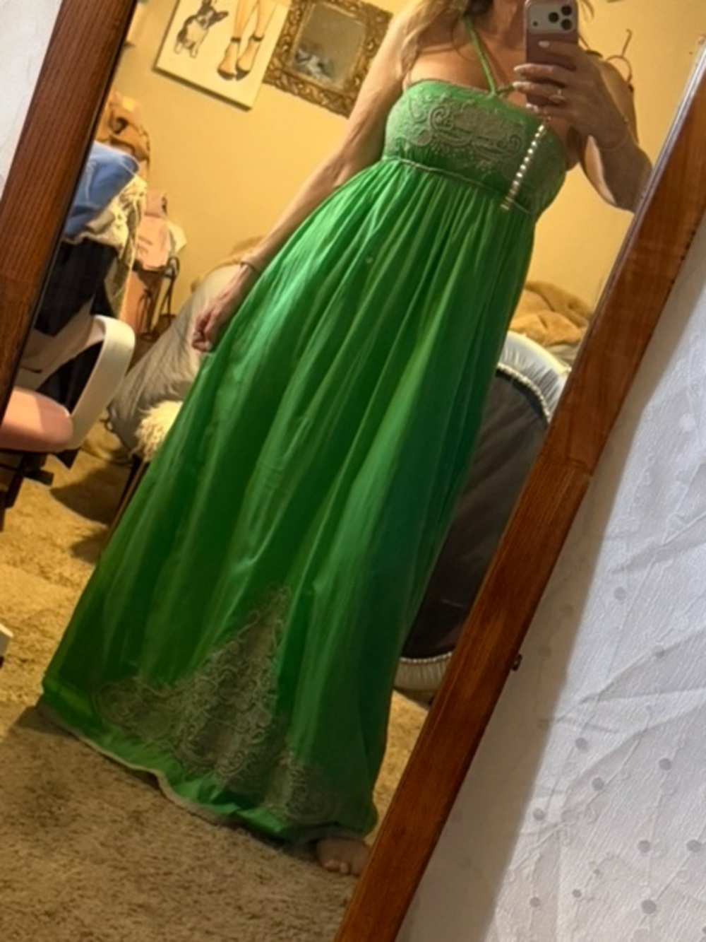 Rare MM Couture by Miss Me Green Embroidered Maxi Dress
